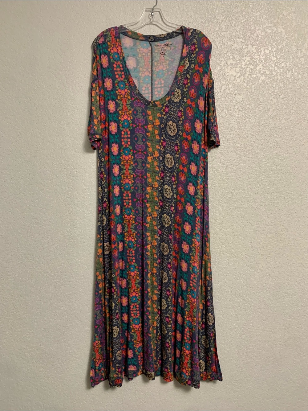 Natural Life Maxi Dress Size M Boho Festival Floral Jersey Short Sleeve Scoop - Picture 2 of 13